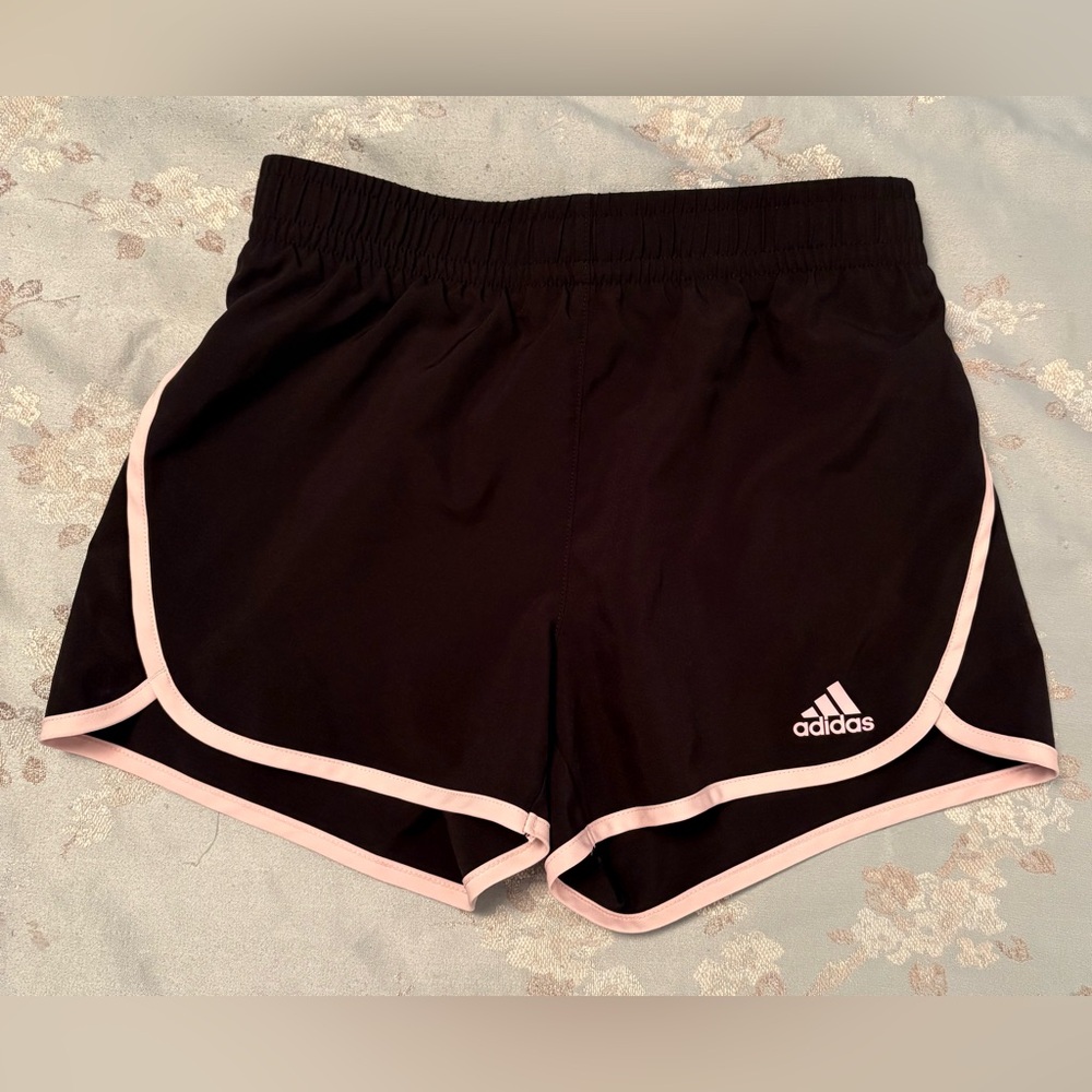 Girls Adidas Black Shorts with Pink Trim